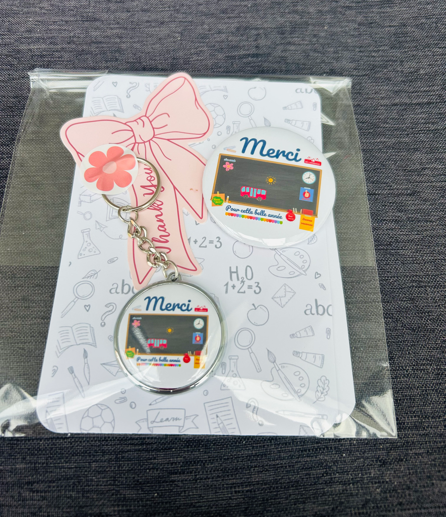 Aimant + porté-clés "merci pour cette année" + carte