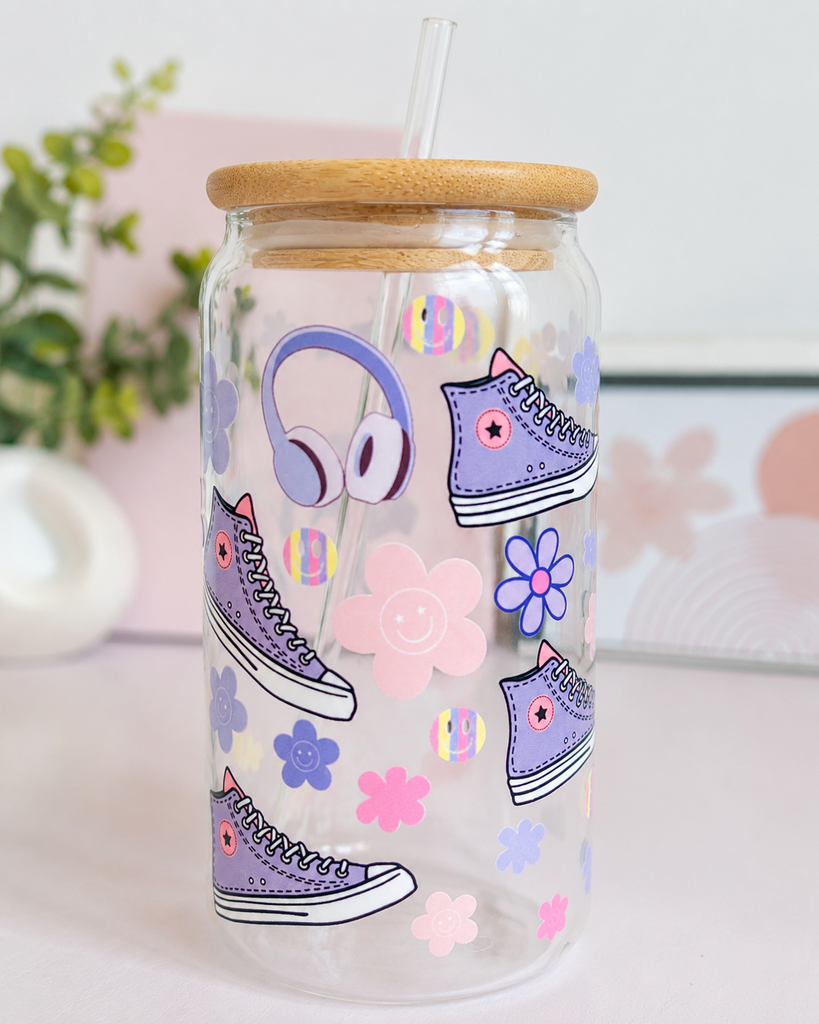 Mug en verre Flower Sneakers + paille