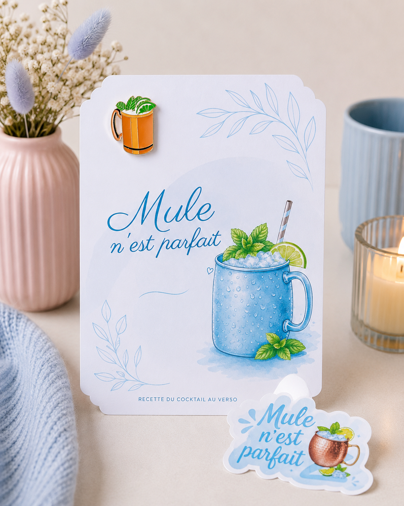 Carte Cocktail + Pin + Sticker -Mule n'est parfait