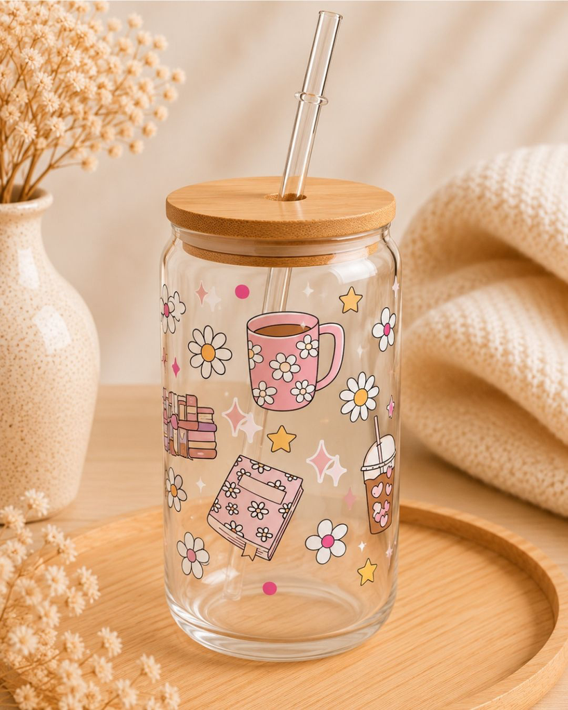 Mug canette en verre – Pause girly 🌼