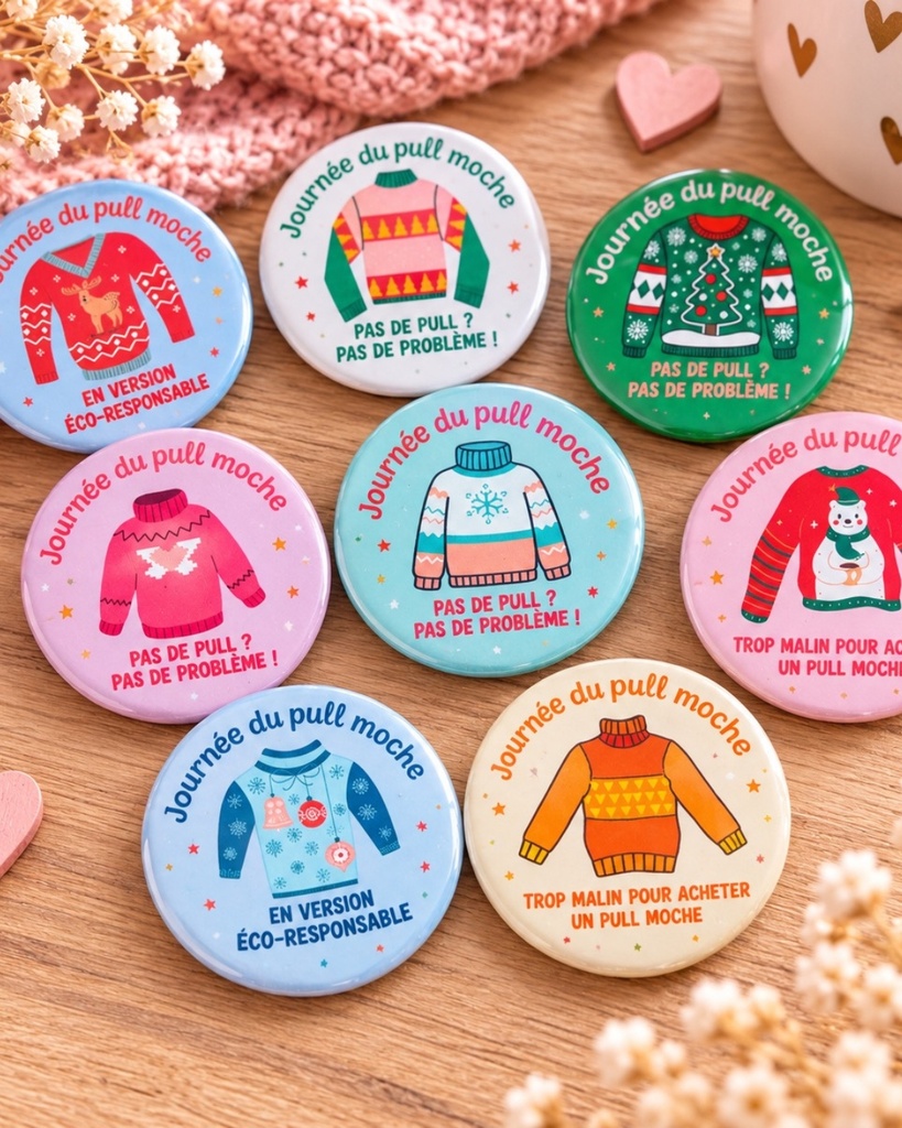 Badge "Journée du pull moche". Petit cadeau