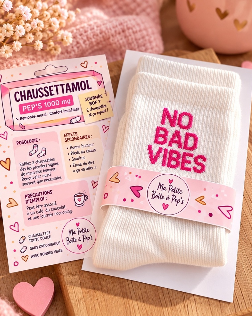 Chaussettes « Chaussetamol – No Bad Vibes » petit cadeau