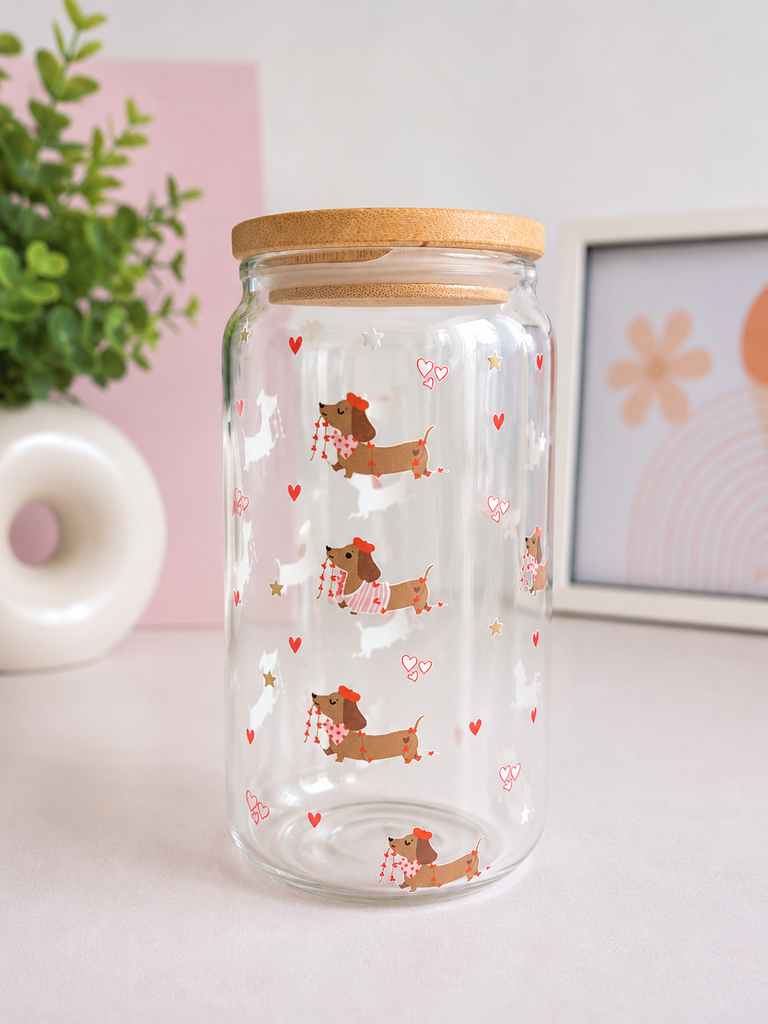 Mug en verre – Teckels d'Amour à Paris 🐶❤️+ paille